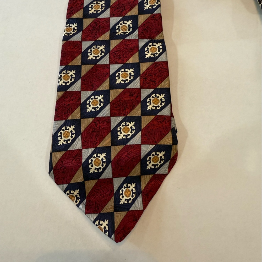 Adolfo Red, Blue, and Gold Patterned Tie